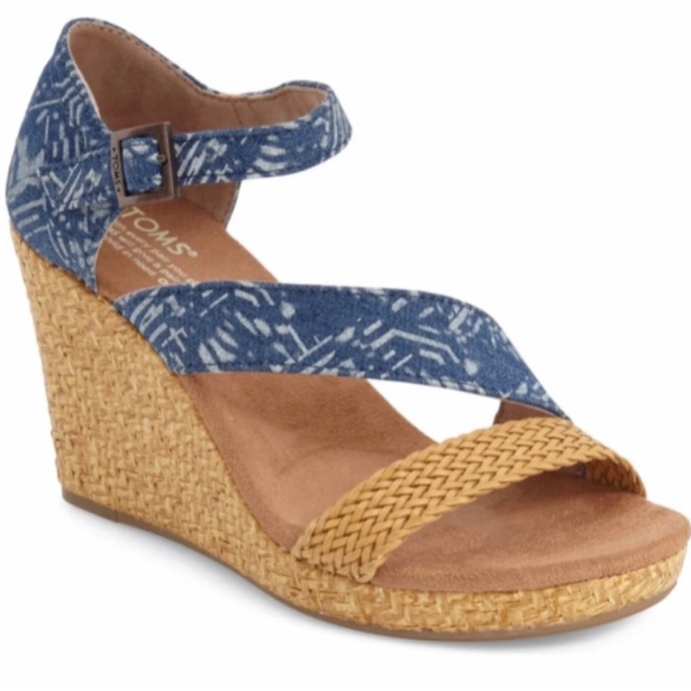 Toms Blue Batik Clarissa Boho Wedge Sandals